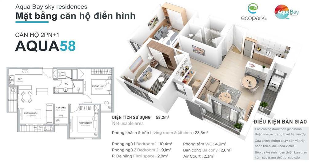 Bán gấp 2pn 1vs 58m² toà central lake, nhà đẹp, giá tốt 3.8 tỷ
