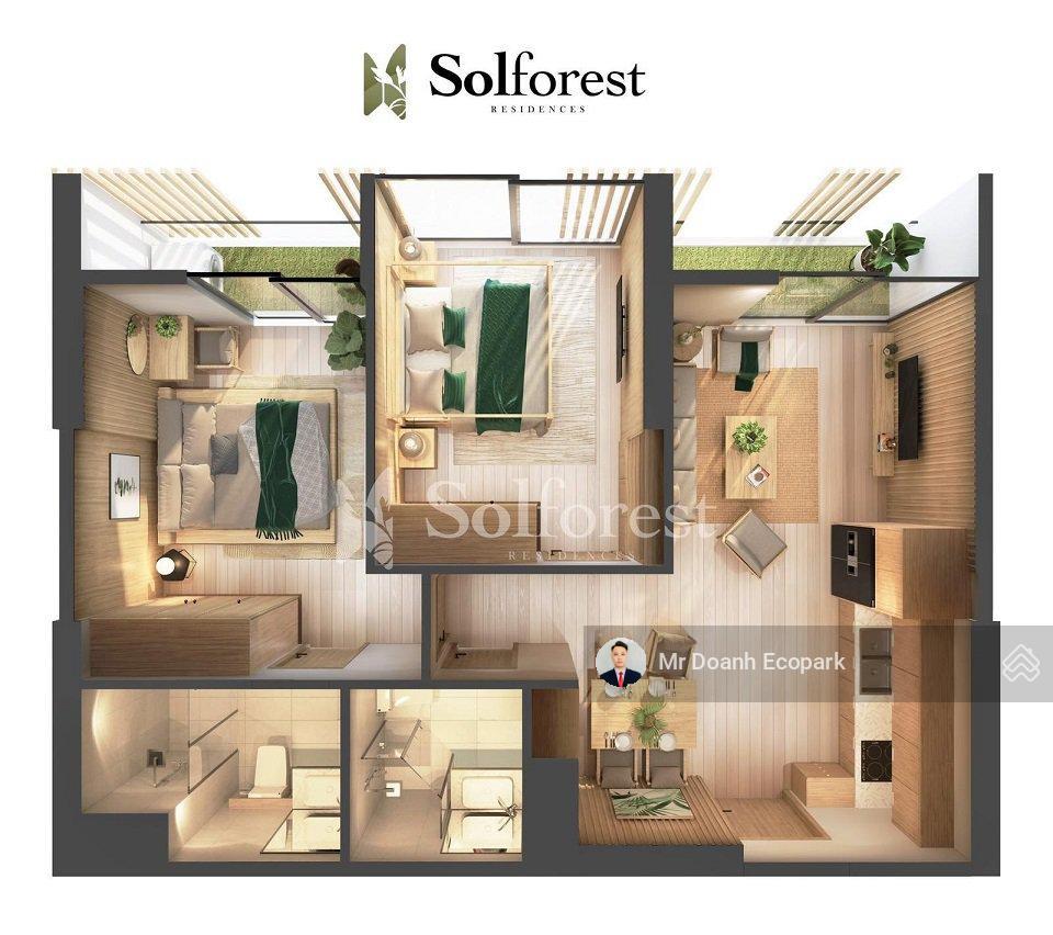 Chỉ 3,85 tỷ  2n2vs 58m2  sol forest, view btđ, hướng mát, full đồ