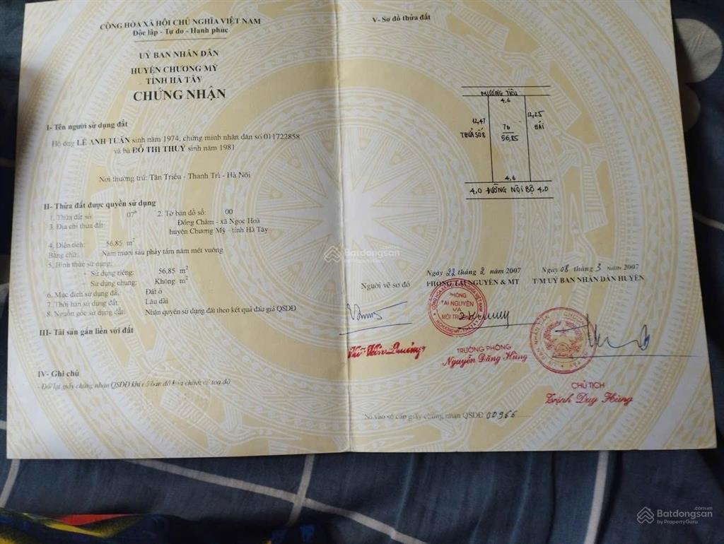 Bán đất cực chất tại đường 6, xã ngọc hòa, 3,7 tỷ, 56,85m2 cách quốc lộ 6 chỉ 100m