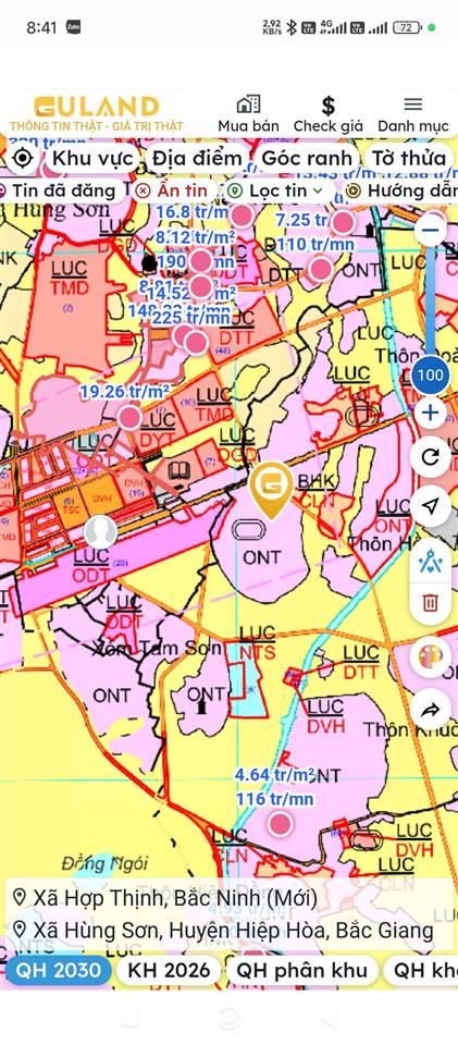 Bán đất bách nhẫn, hợp thịnh bắc ninh 232m2 mặt tiền 11m ngõ thông 5m cách tl 296 100m giá 1.6 tỷ