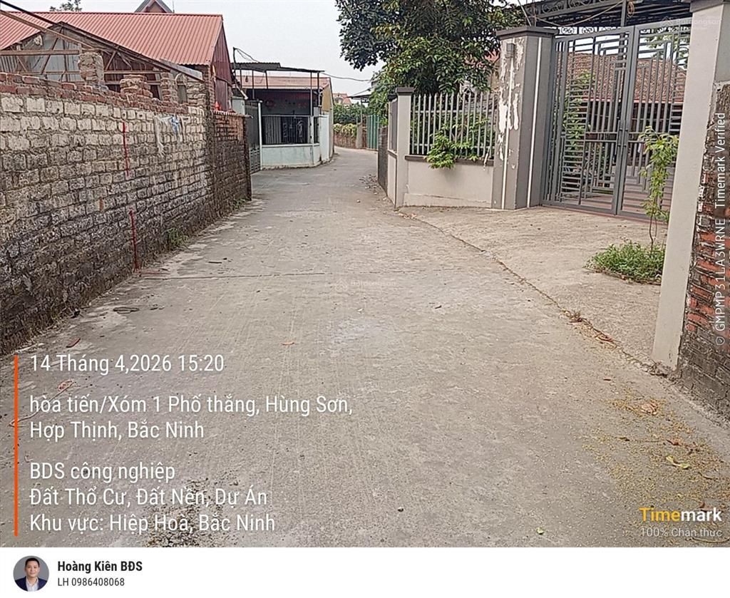 Bán đất thôn hoà tiến, bách nhẫn, hợp thịnh, bắc ninh 150m2 mặt tiền 6m gần thpt hh số 3 giá 1.25t