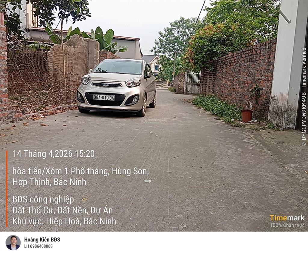 Bán đất thôn hoà tiến, bách nhẫn, hợp thịnh, bắc ninh 150m2 mặt tiền 6m gần thpt hh số 3 giá 1.25t