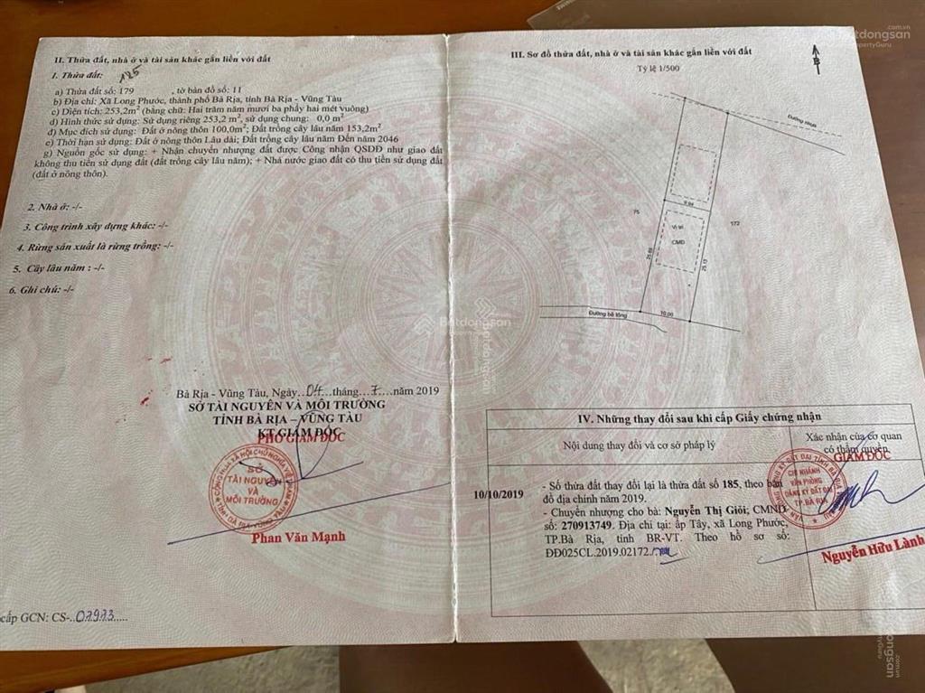 Bán đất tại p. tam long, tp. hcm(bà rịa, bà rịa vũng tàu). giá 2,05 tỷ, 253 m2. còn thương lượng