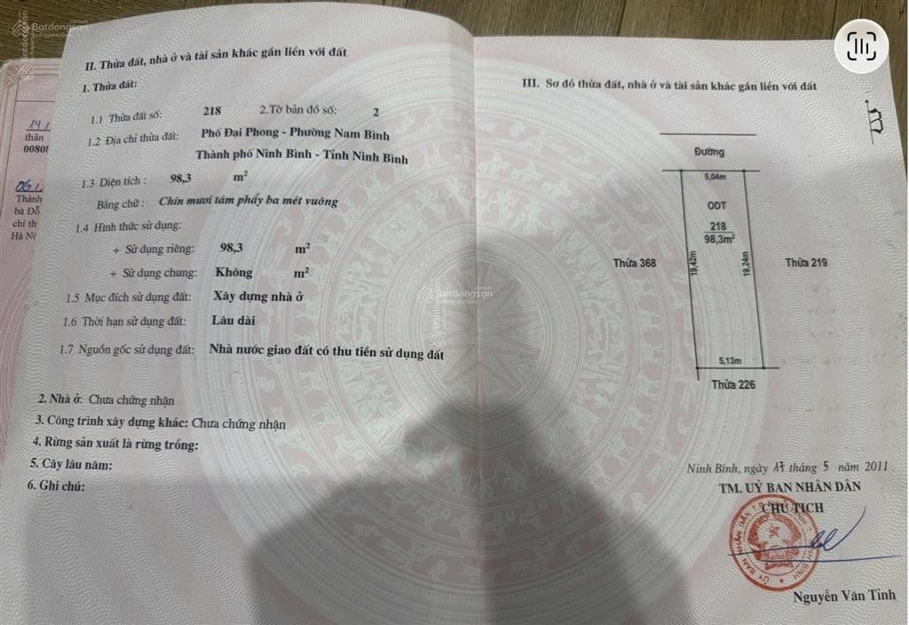 Cần tiền bán gấp nhà tại đường đại phong  phường nam bình  ninh bình
