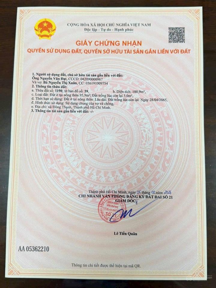 Bán đất tại đông thạnh 4, 3,65 tỷ, 105 m2, hàng hiếm giá siêu hời