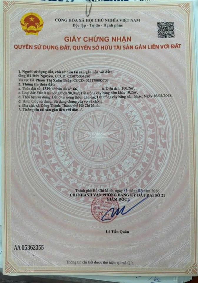 Bán đất tại đông thạnh 14, hóc môn, giá cực chất 3,55 tỷ, 100m2