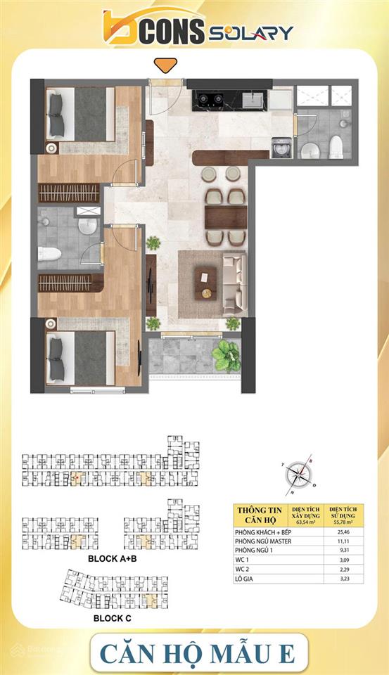 Căn 2pn 63m2 giá chỉ 2 tỷ 2. ở đâu rẻ hơn hoàn tiền