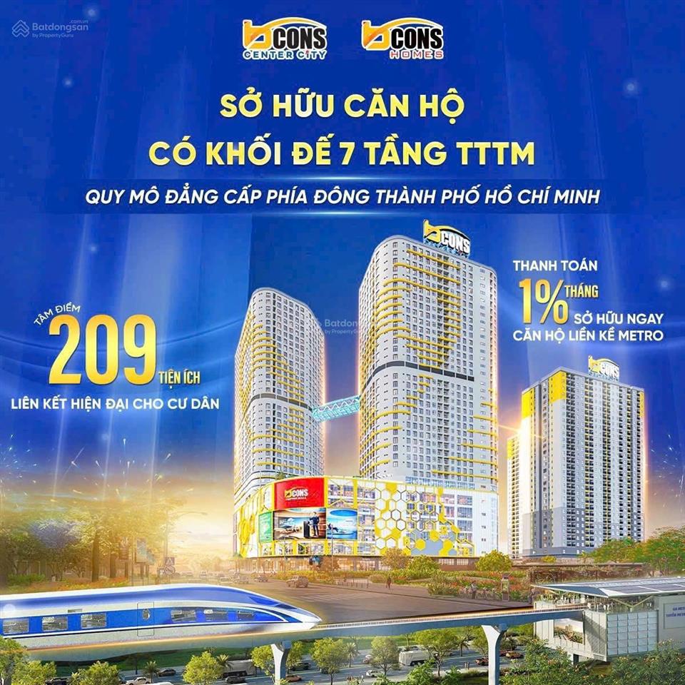 120 triệu mua ngay căn 1pn tại bcons center city, bàn giao 2026
