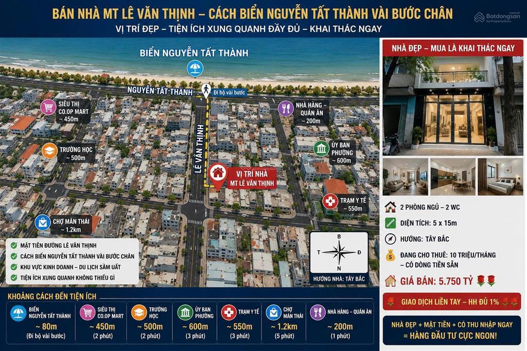 Bán nhà mt lê văn thịnh đi bộ vài bước tới biển nguyễn tất thành, nhà đẹp mua là khai thác ngay
