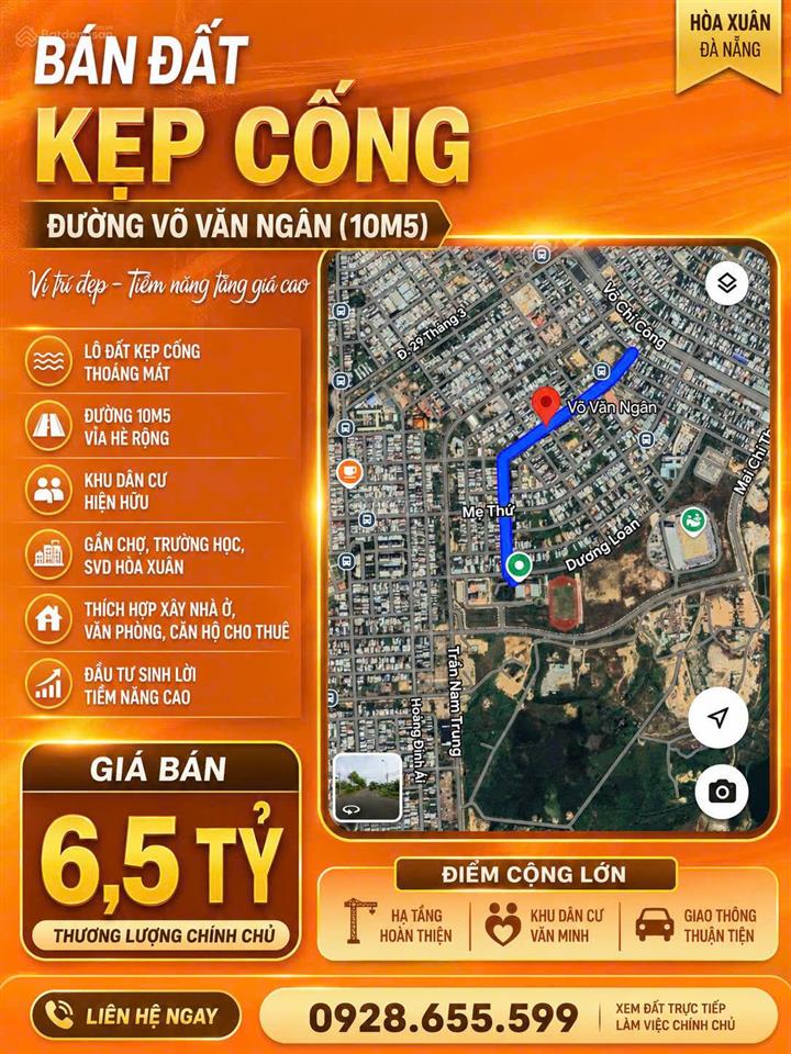 Bán đất kẹp cống đường võ văn ngân 10m5 hòa xuân