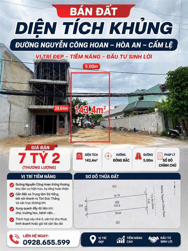 Bán đất diện tích khủng đường nguyễn công hoan  hòa an  cẩm lệ