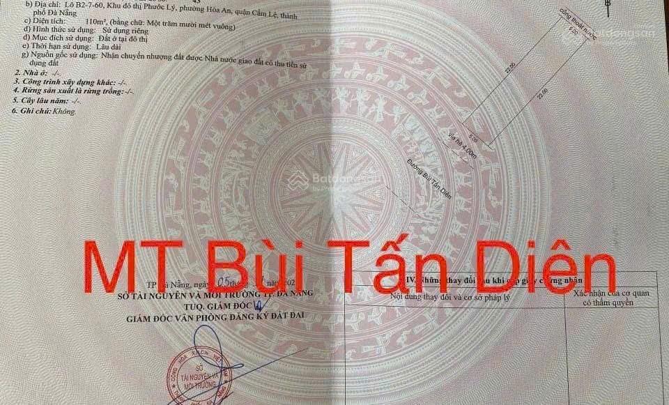 Bán đất mặt tiền đường bùi tấn diên  cẩm lệ, đà nẵng