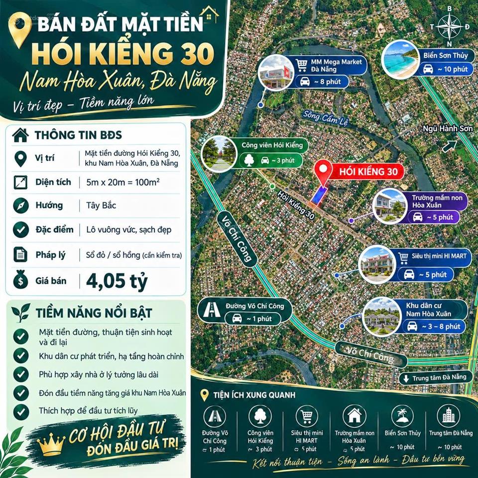 Bán đất mặt tiền hói kiểng 30 nam hòa xuân, đà nẵng