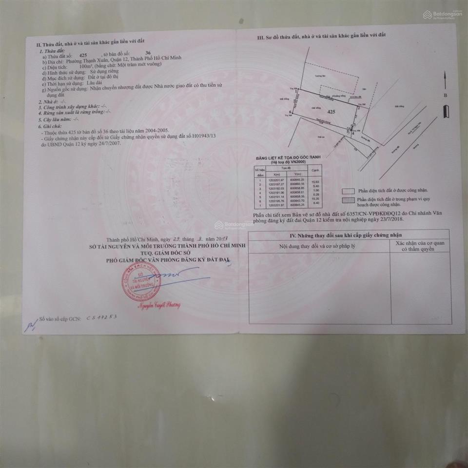 Bán đất thạnh xuân, phường thạnh xuân, tphcm
