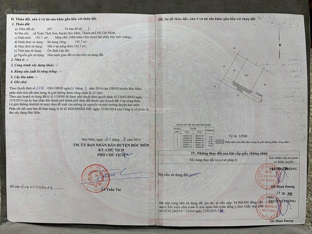 Bán đất giáp dự án vin, xuân thới sơn, hóc môn, hồ chí minh, 4,5 tỷ, 193m2, hàng hiếm view đẹp