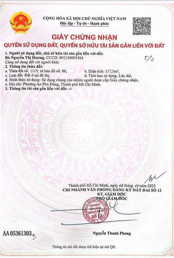 Bán đất tại đường an phú đông 09, giá 4,85 tỷ, dt 117m2, có 54m2 thổ.