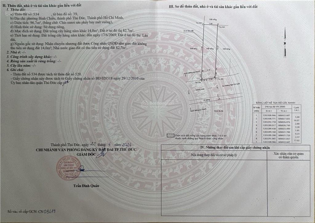Bán đất tại phường bình chiểu  thủ đức (giờ là phường tam bình), 7,5 tỷ, 150,4m2, pháp lý đầy đủ