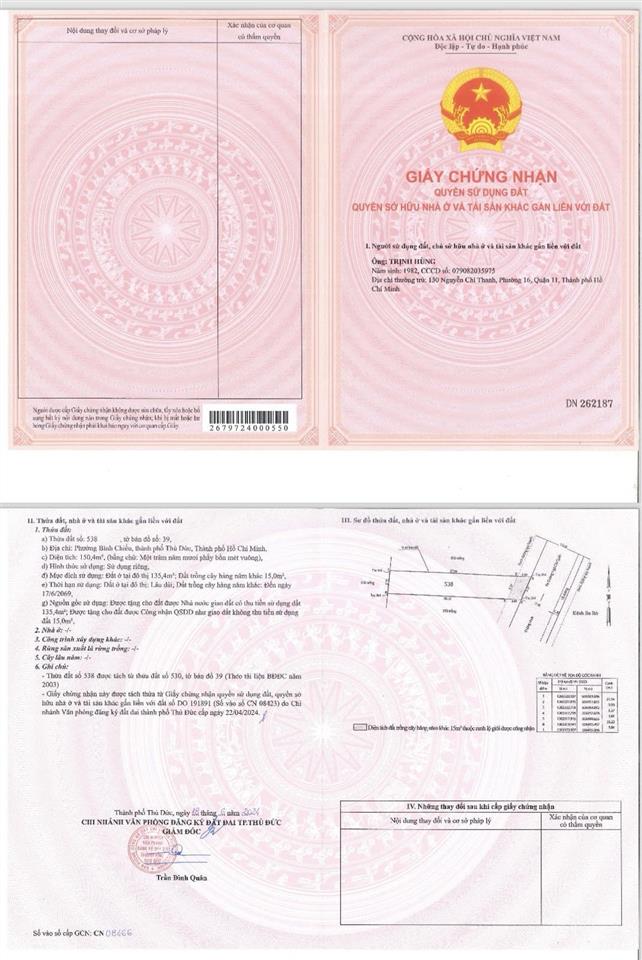 Bán đất tại phường bình chiểu  thủ đức (giờ là phường tam bình), 7,5 tỷ, 150,4m2, pháp lý đầy đủ