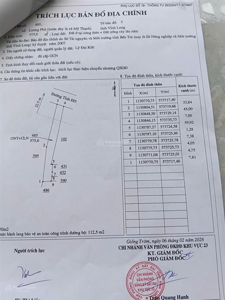 Nhà đất mặt tiền đt 885, lương phú, bến tre
