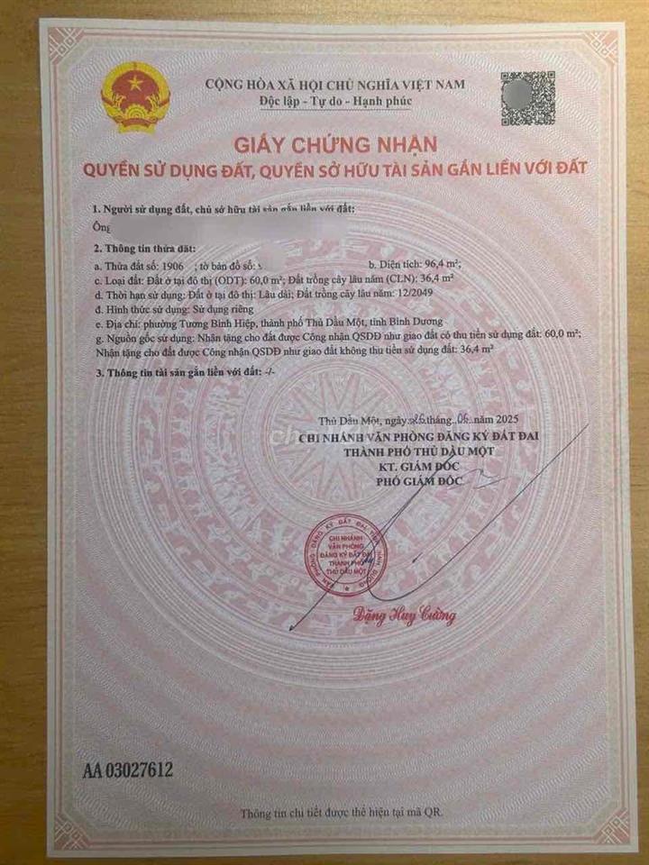 Bán Lô đất MT Kinh Doanh Lê Chí Dân - Thủ Dầu Một , Bình Dương