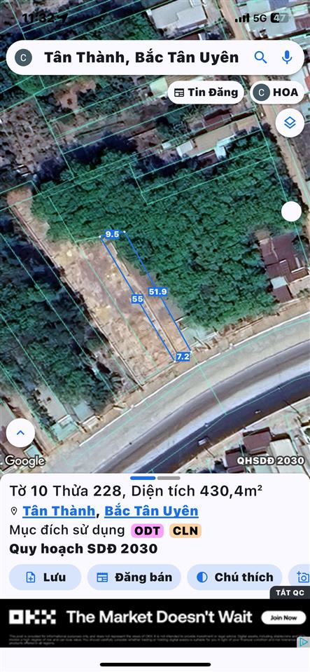 Cần bán đất mặt tiền đt746 bắc tân uyên diện tích 7,2 x 52m (tổng ~430,4m) thế đất đẹp