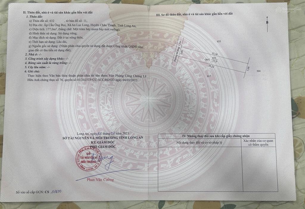 Cc bán đất thổ cư 177m2, bao mọi chi phí ra sổ