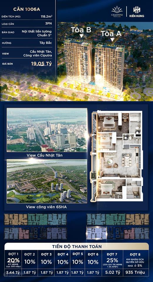 Hàng chủ đầu tư căn hộ 3pn view ciputra siêu đẹp, chiết khấu 11% + quà tặng 200tr