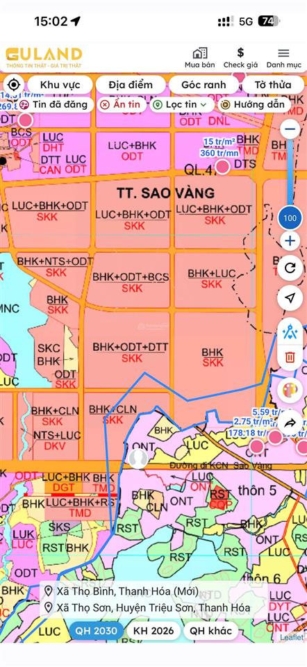 Đất sát kcn lam sơn sao vàng 537ha chỉ 5xx