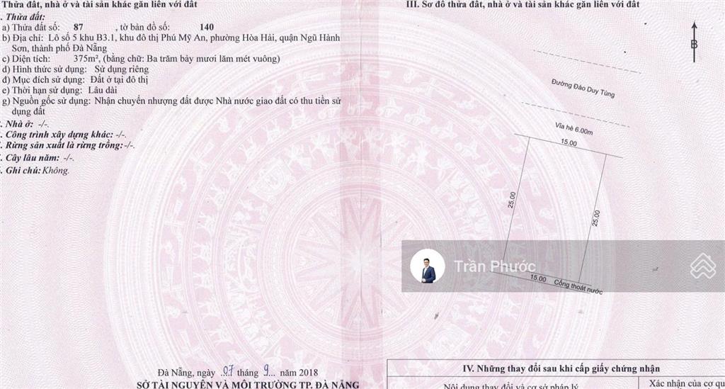 Cần bán lô đất biệt thự ven sông 375m2  gần biển  khu đô thị mới phía nam đà nẵng sổ đỏ lâu dài