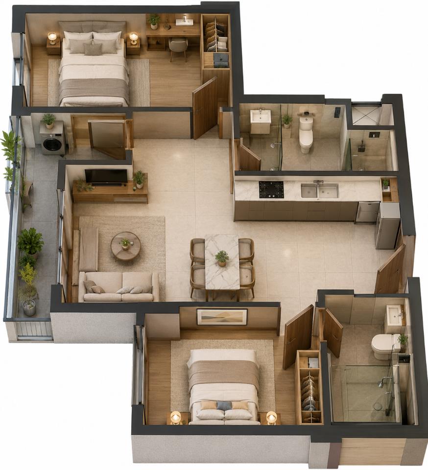 Chính thức 65.75m2 - Giá 5.63 tỷ chưa chiết khấu - Harmonie 2PN2WC Arcadia