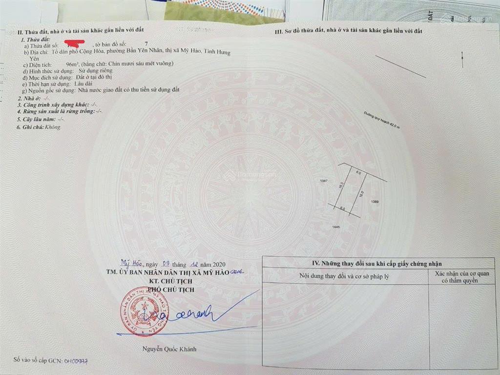 Đất mặt đường 42m trục chính mỹ hào, hưng yên
