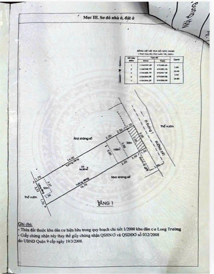 Mặt tiền, c4, 103m(5x21,5), đường số 1, long trường 5,6 tỷ tlcc, sổ hồng chuẩn