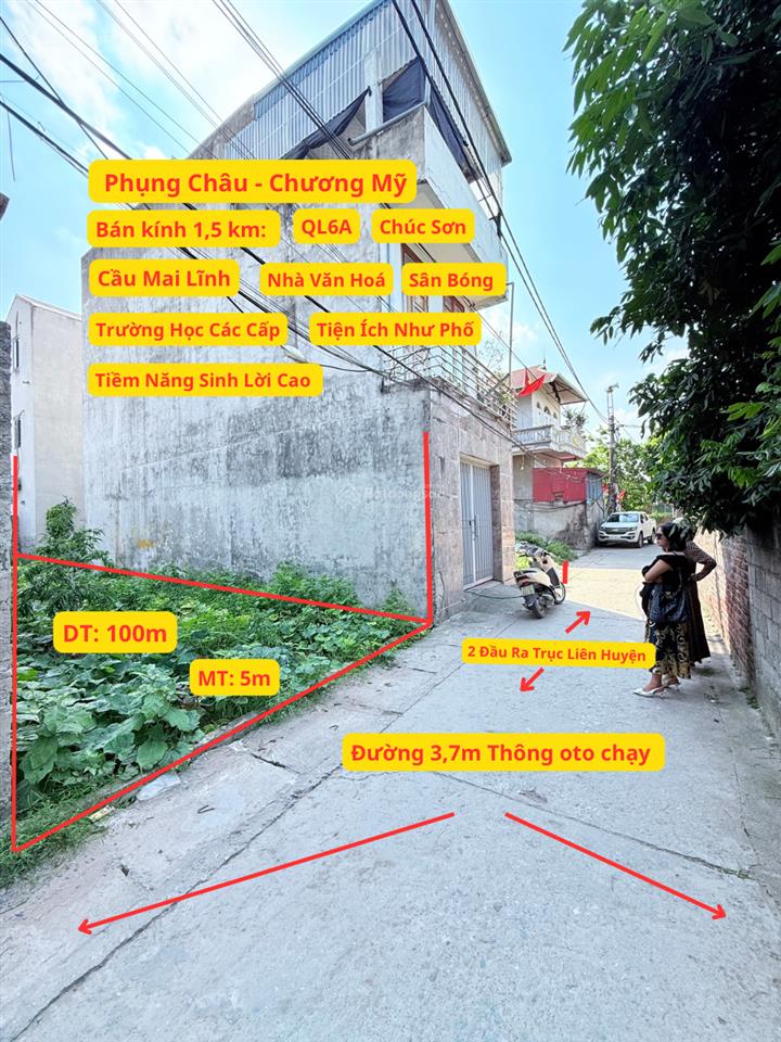 Bán đất 100m2 tại xã phụng châu, 4,55 tỷ, mặt tiền 5m, ngõ 3,7m oto chạy quanh