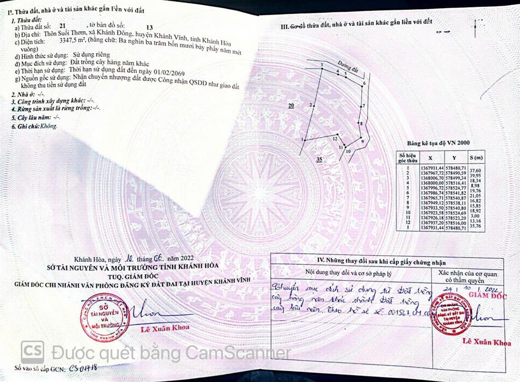 Bán lô đất vườn tại thôn suối thơm, xã khánh đông, huyện khánh vĩnh