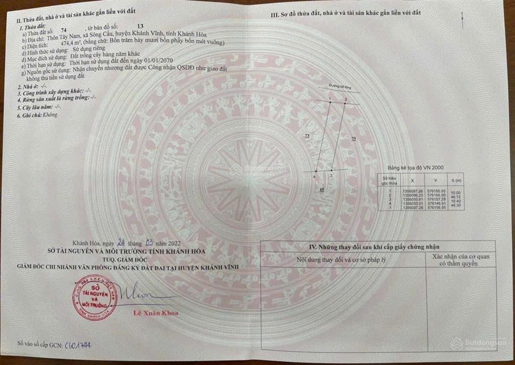 Bán đất xã sông cầu, thôn tây nam  khánh vĩnh  khánh hoà