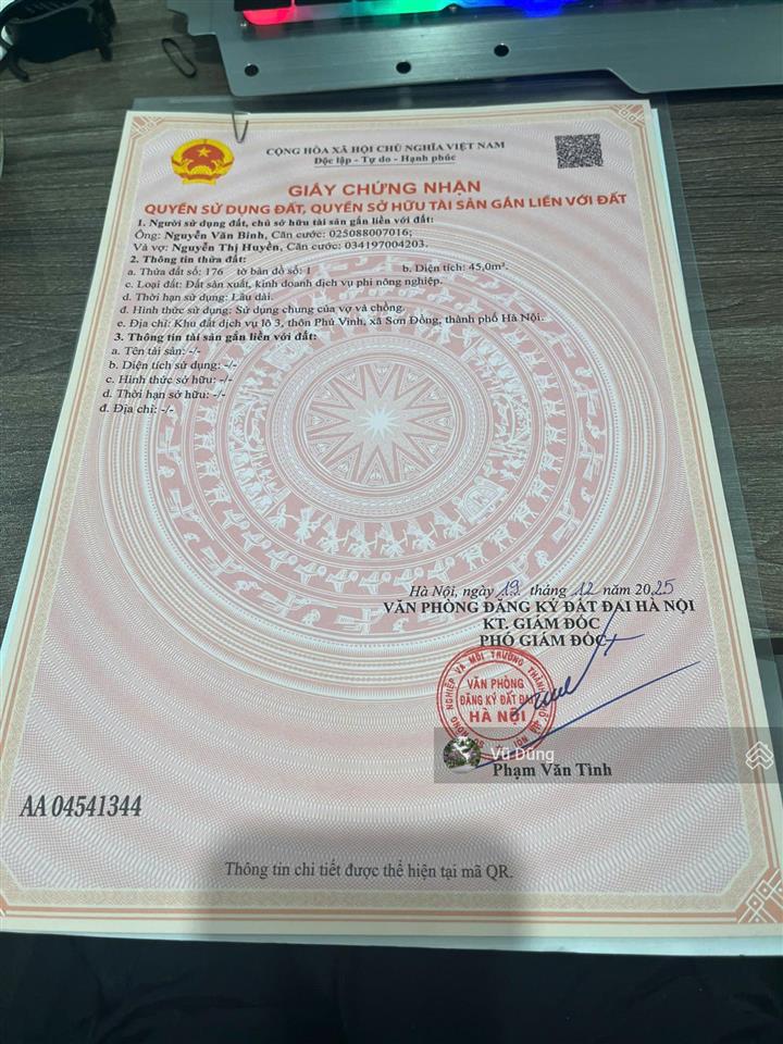 Bán đất dịch vụ phú vinh, sơn đồng, hà nội trước mặt vườn hoa, ô tô đỗ ngày đêm | 45m², mt 4,37m