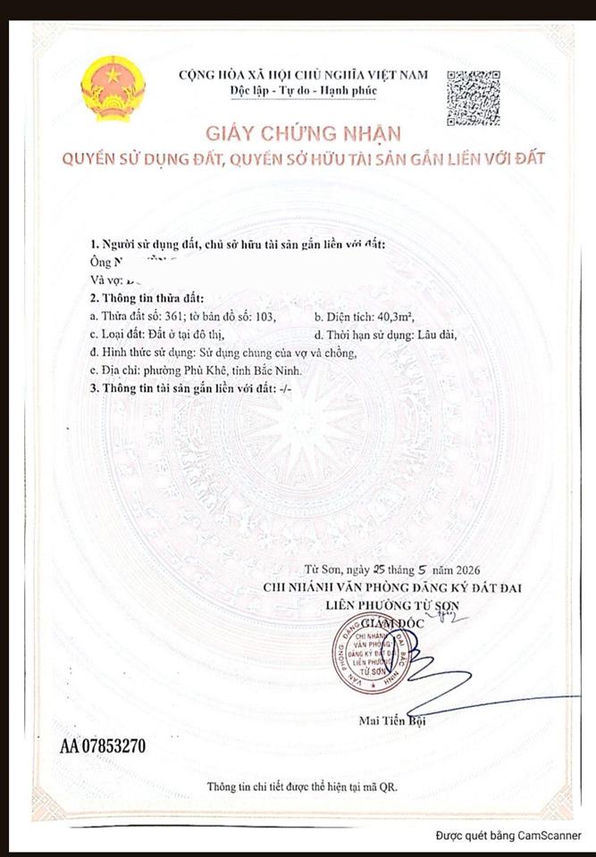 Chính chủ bán đất phường phù khê từ sơn bắc ninh, giáp đông anh, khuôn thửa vừa tiền, đáng đầu tư