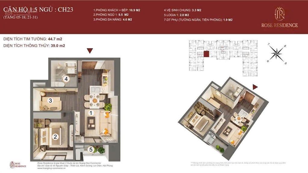 Bán căn 1.5 pn hướng đông nam tầng đẹp giá tốt tòa rose residence. đã vào 50%