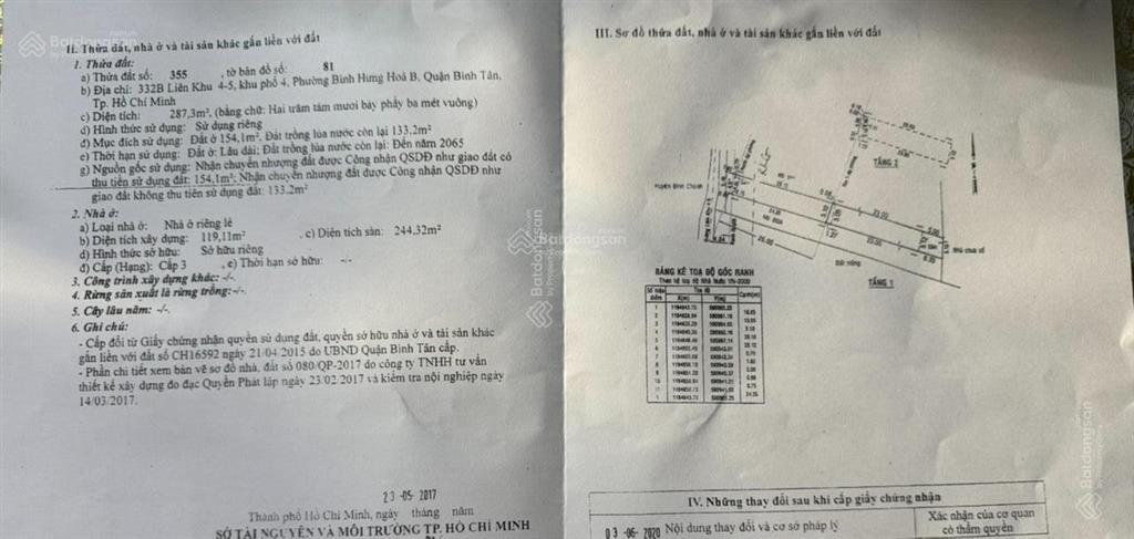 Bán mt 332b liên khu 4  5, bhh b, bình tân. 5 x 55m, giá 10.3 tỷ tl, c4 đang cho thuê