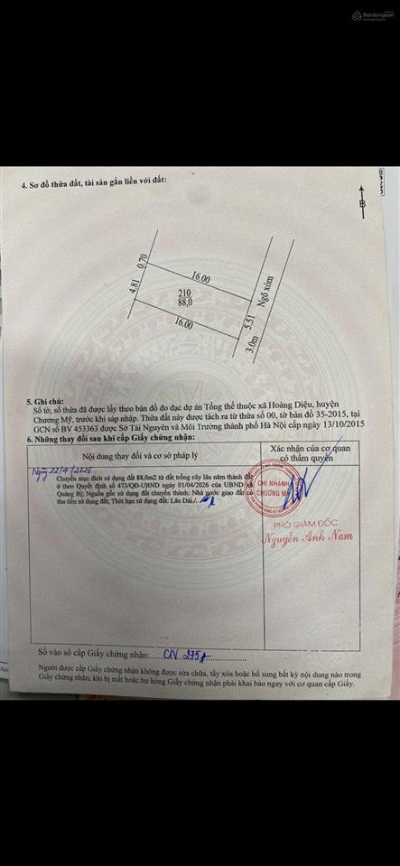 Bán gấp 88m đất ở thôn trại hạ xã hoàng diệu giáp vin olympic,tt kim bai 500m gia 1,6ty 0858 225 ***