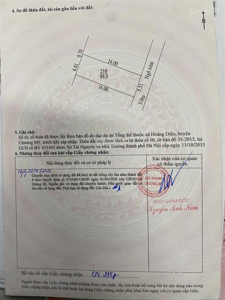 Bán 88m đất ở thôn trại hạ xã hoàng diệu, giáp tt kim bài, cách hà đông 12km. sổ đỏ.  0858 225 ***