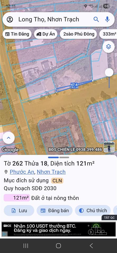 Bán đất long thọ gần tái định cư long thọ thích hợp kho xưởng vv