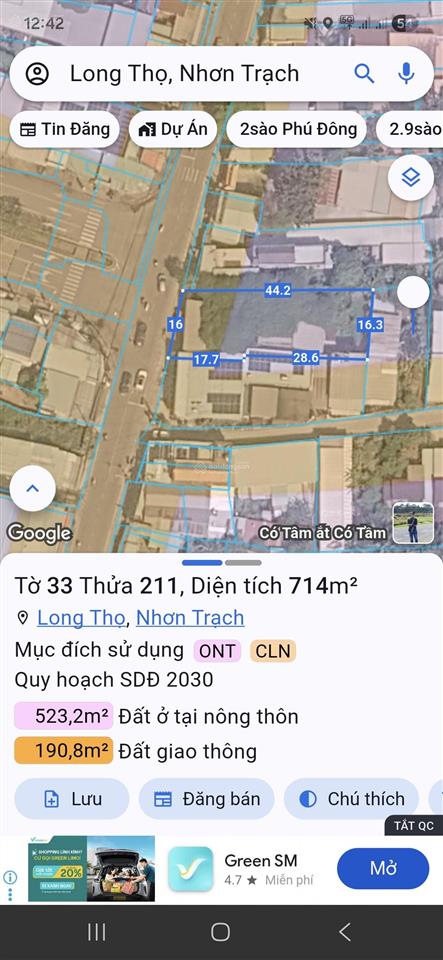 Bán đất long thọ mặt tiền hùng vương gần chợ bắc hóa xanh