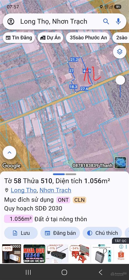 Bán long thọ hiệp phước mặt tiền hùng vương