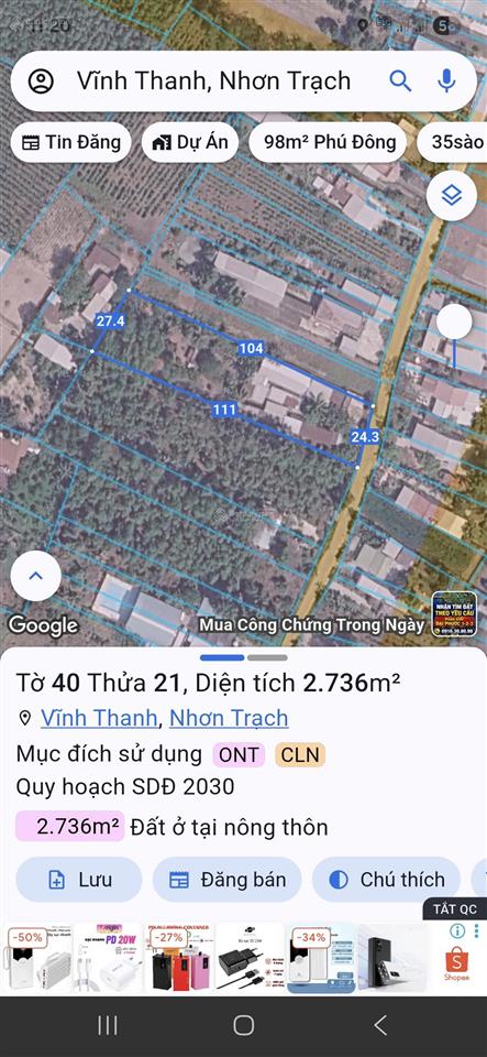 Bán đất vĩnh thanh ôtô tới đất có 200m. thô cư