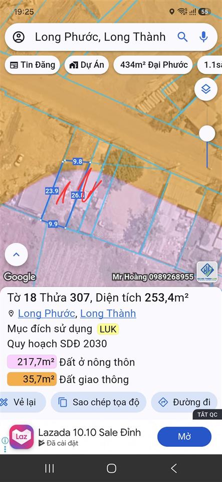 Bán đất long phước long thành mặt tiền gần 25c