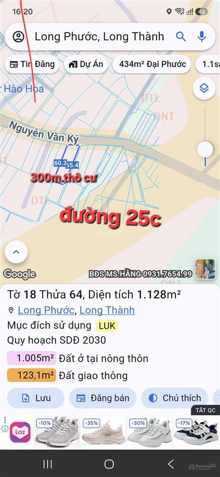 Bán đất long phước long thành mặt tiền gần 25c