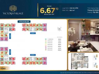 Căn hộ victoria village 2pn giá 6,67 tỷ/ căn