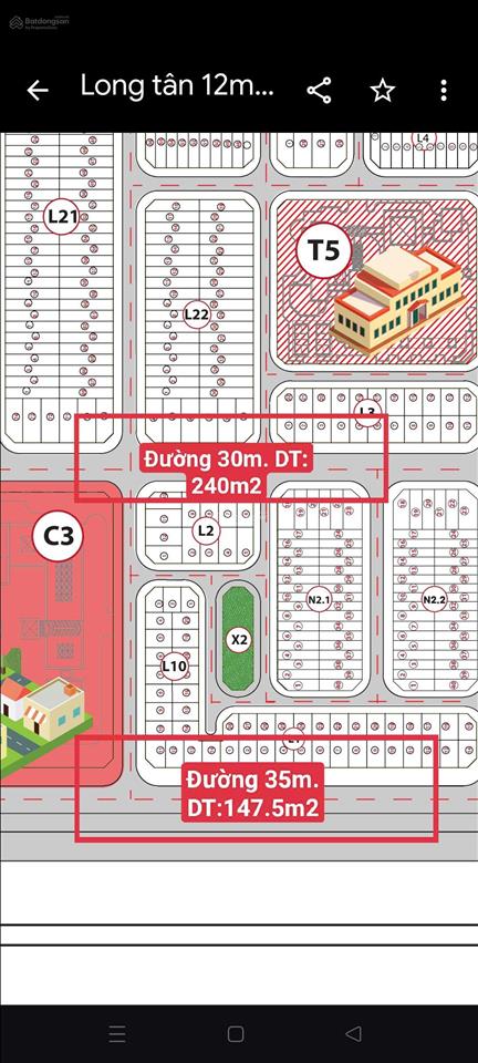 Dự án long tân city. đường 13m. dt. 177m2. trục chính về sân bay long thành