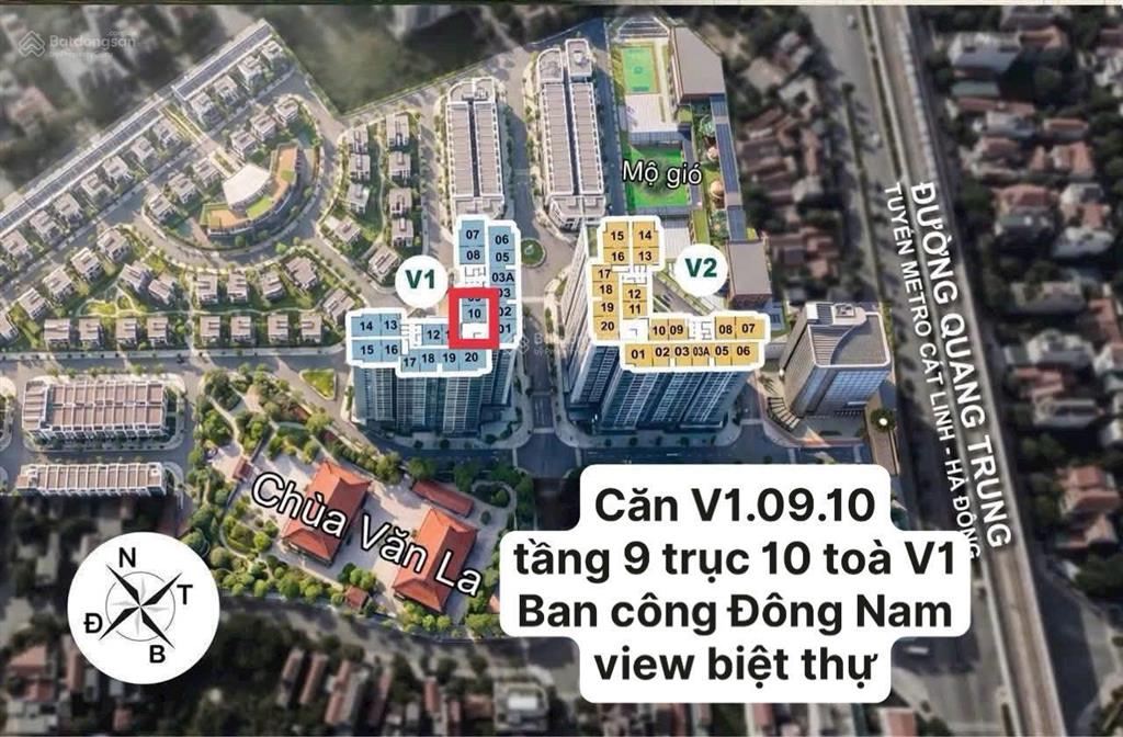 Chính chủ bán căn v1.0910 ban công đông nam, tầng 9 view biệt thự,2pn,2vs, the vista văn la hà đông